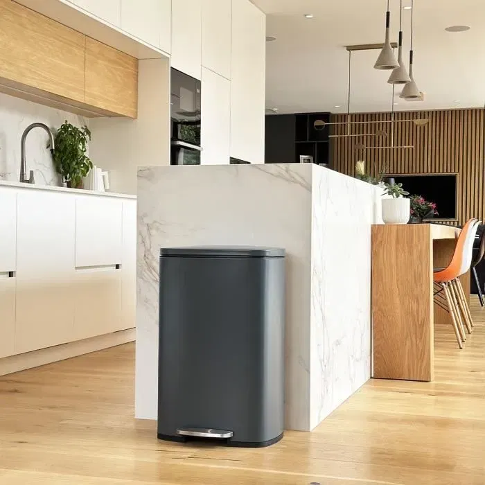 Kitchen Move Papelera de Cocina con Pedal KIT3666162006648 50L Diseño Acero Inoxidable Gris Mate
