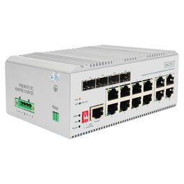 Digitus 8+4P Industrial Gigabit Ethernet PoE Switch L2 managed | Switch PoE de Red Industrial Gigabit Ethernet Gestionado con 8 Puertos y 4 Enlaces SFP