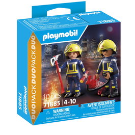 PLAYMOBIL 71885 Duo Pack Bomberos - Figuras de Acción con Viseras Abatibles, Hacha, Linterna y Extintor - Juguete +4 Años