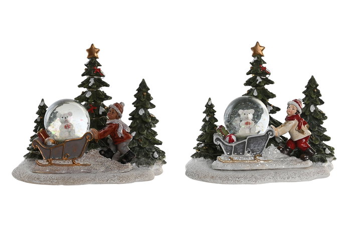 DKD Home Decor Figura de Resina con LED de Trineo (Surtido de 2)