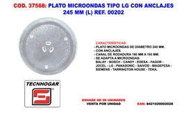 Plato para microondas tipo LG con anclajes 245 mm (L) REF. 00202