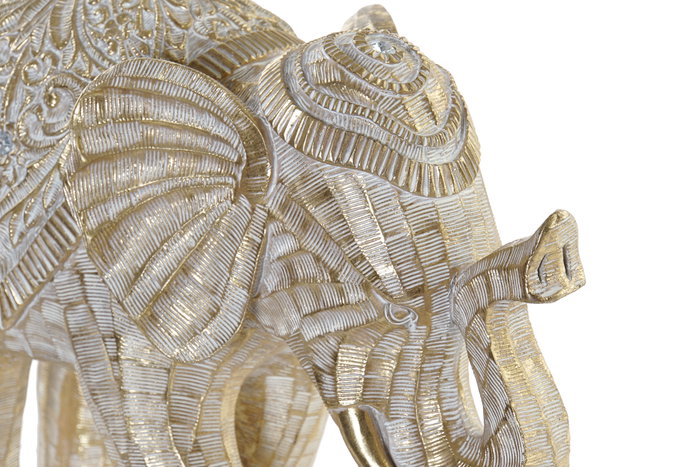 DKD Home Decor Figura de Elefante en Resina Blanco y Dorado