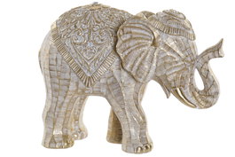 DKD Home Decor Figura de Elefante en Resina Blanco y Dorado