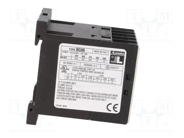 LOVATO ELECTRIC Contactor BG 3-polar 6A 24VDC