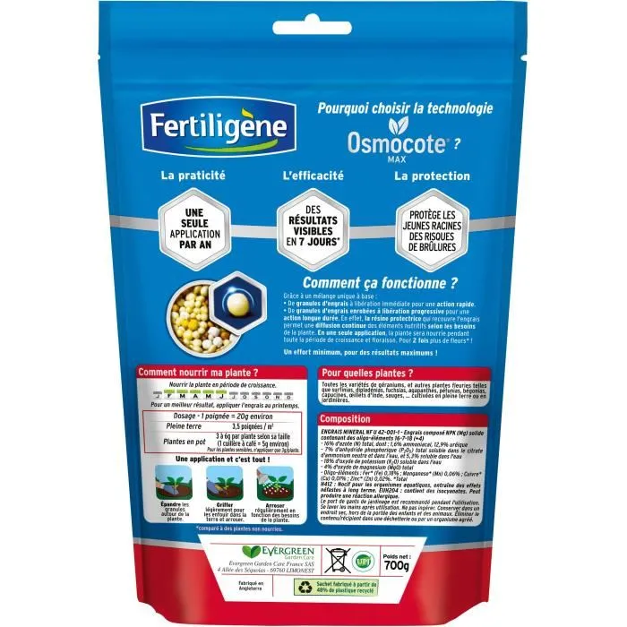 Fertiligene Osmocote max Abono Larga Duración Geranios, Dipladenias, Surfinias 700g
