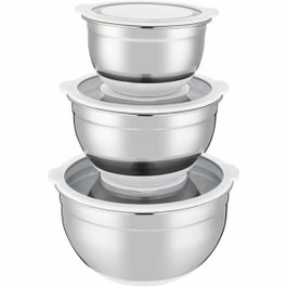 Arthur Martin Juego de ensaladeras AM486 de acero inoxidable con tapas herméticas y base de silicona, 3 piezas