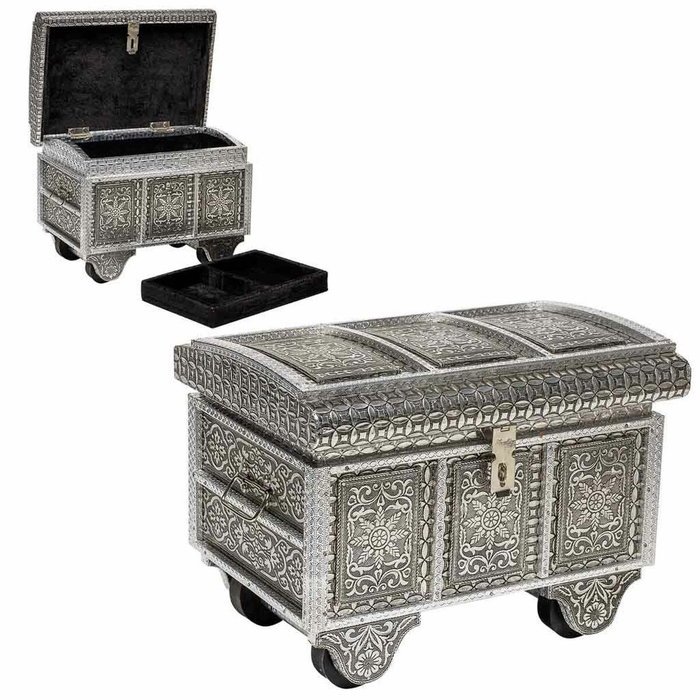 Caja-Joyero Alexandra House Living Plateado Aluminio Madera MDF 20 x 25 x 30 cm Caja-Joyero Alexandra House Living Plateado Aluminio Madera MDF 20 x 25 x 30 cm