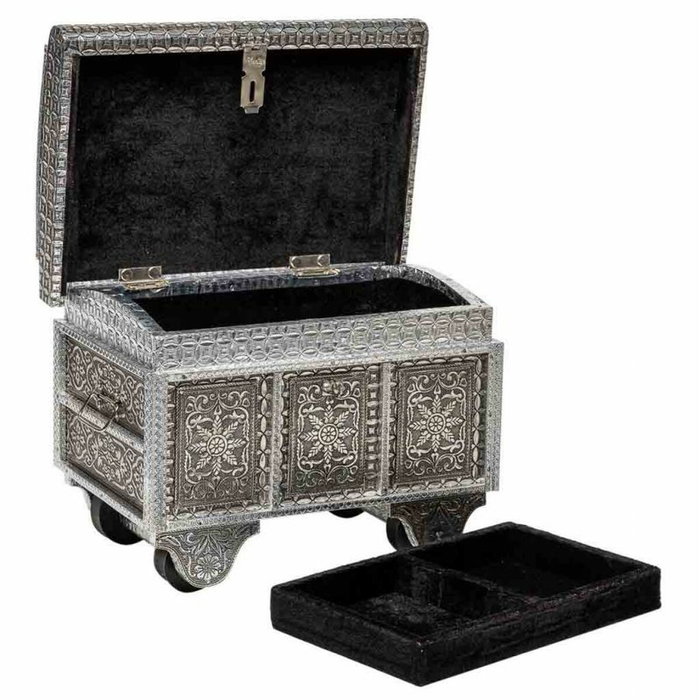 Caja-Joyero Alexandra House Living Plateado Aluminio Madera MDF 20 x 25 x 30 cm Caja-Joyero Alexandra House Living Plateado Aluminio Madera MDF 20 x 25 x 30 cm