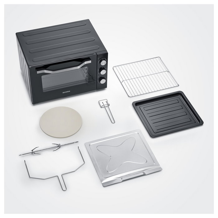 Severin TO 2073 XXL Horno Tostador Independiente, 60 Litros, Negro, Con Piedra Pizza y Parrilla, 100-230°C, 2200W