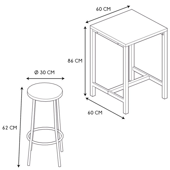 Home Deco Factory Juego De Mesa Con 2 Taburetes Loka Industrial