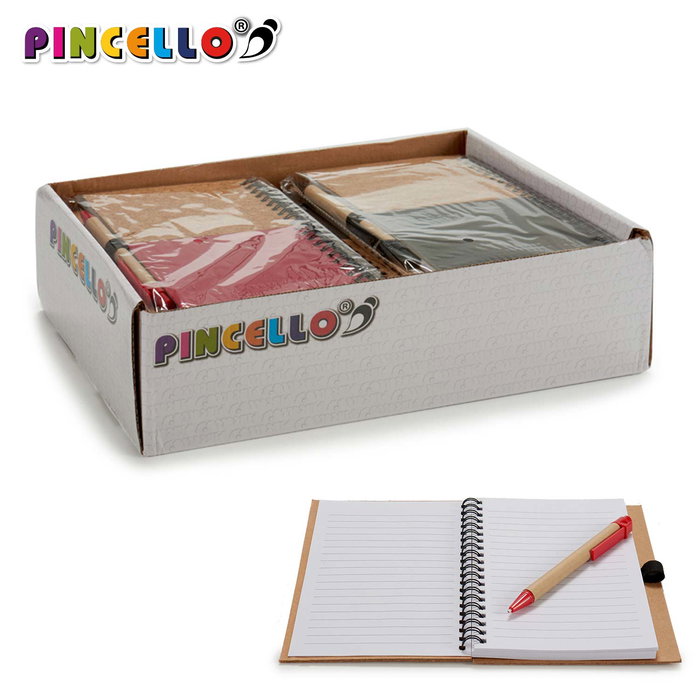 Pincello Libreta 12.5 x 18 cm Tapa Madera Surtidos 140 Páginas (Set de 24)