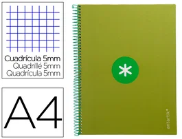Antartik Cuaderno Espiral A4 Micro Tapa Forrada 80 Hojas 90gr Cuadro 5mm Verde