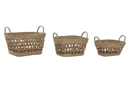 DKD Home Decor Set de 3 Cestas de Seagrass Natural 45x35x35 cm