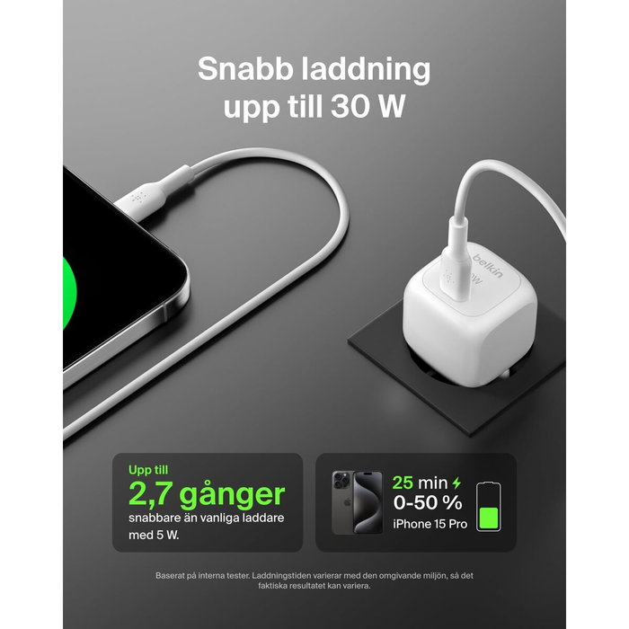 Belkin Boost Charge USB-C de 30 W con cable USB-C a USB-C, Blanco