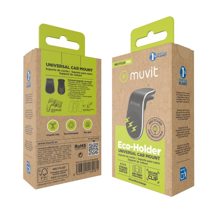 Muvit Soporte de Smartphone para Coche Magnético MCCHL0007 Negro
