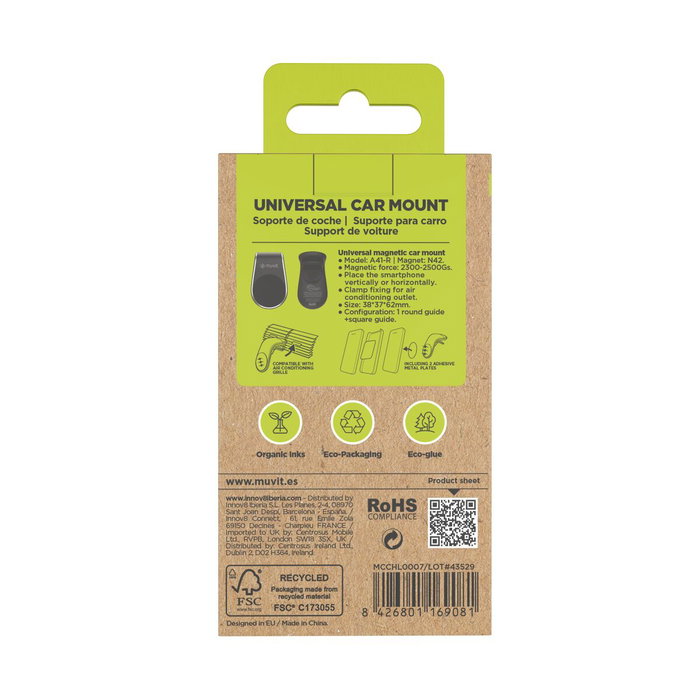 Muvit Soporte de Smartphone para Coche Magnético MCCHL0007 Negro