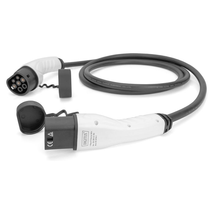Digitus Cable de Carga para Coche Eléctrico Tipo 2 a Tipo 2, 7.5 m, 32 A, 7.4 kW, Monofásico, Modo 3, Negro, IP55