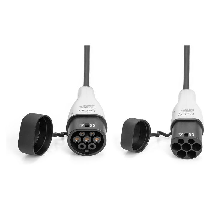Digitus Cable de Carga para Coche Eléctrico Tipo 2 a Tipo 2, 7.5 m, 32 A, 7.4 kW, Monofásico, Modo 3, Negro, IP55