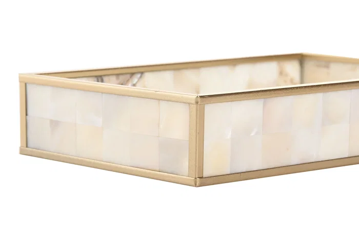 DKD Home Decor Bandeja de Decoración de Cristal y Metal con Nácar DKD Home Decor Bandeja de Decoración de Cristal y Metal con Nácar
