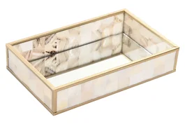 DKD Home Decor Bandeja de Decoración de Cristal y Metal con Nácar