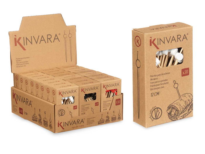 Kinvara - 30 Brochetas de Aperitivo de Bambú Surtidas (Blanco, Negro, Rojo), Dimensiones Aprox. 12x0.5x1 cm (Set de 48)