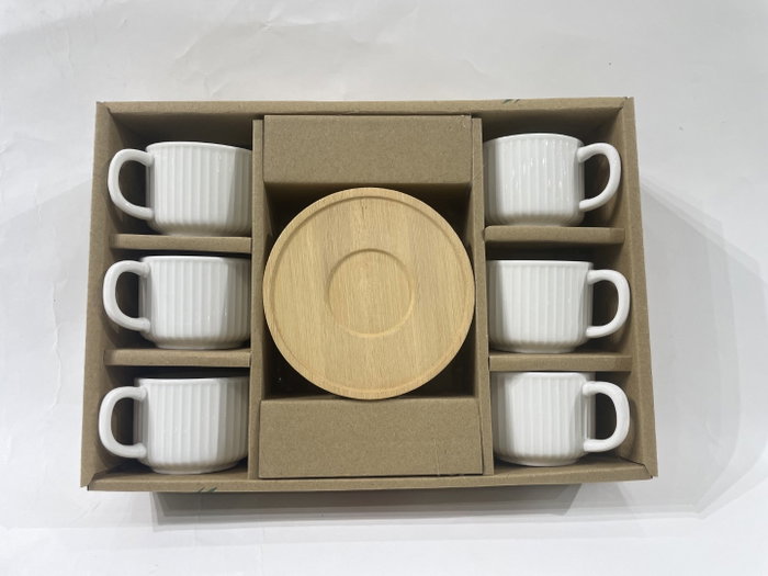 DKD Home Decor Tazas de Café de Porcelana y Bambú Blanco, 90ml, Set de 6 Piezas