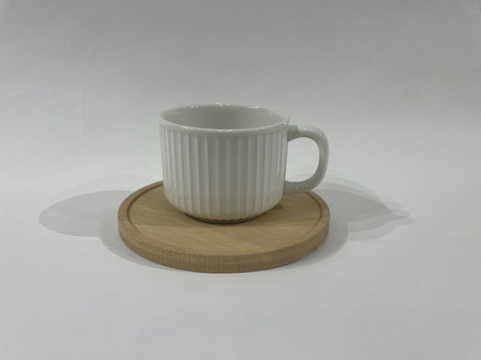 DKD Home Decor Tazas de Café de Porcelana y Bambú Blanco, 90ml, Set de 6 Piezas