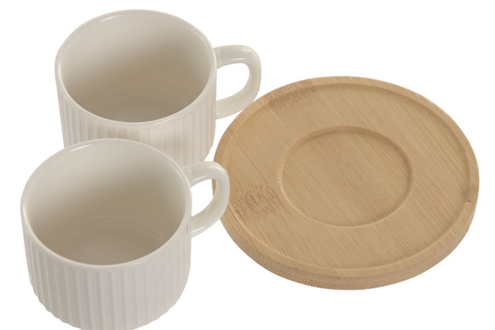 DKD Home Decor Tazas de Café de Porcelana y Bambú Blanco, 90ml, Set de 6 Piezas