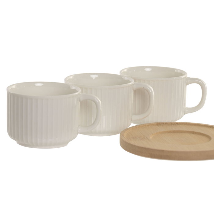 DKD Home Decor Tazas de Café de Porcelana y Bambú Blanco, 90ml, Set de 6 Piezas