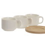 DKD Home Decor Tazas de Café de Porcelana y Bambú Blanco, 90ml, Set de 6 Piezas