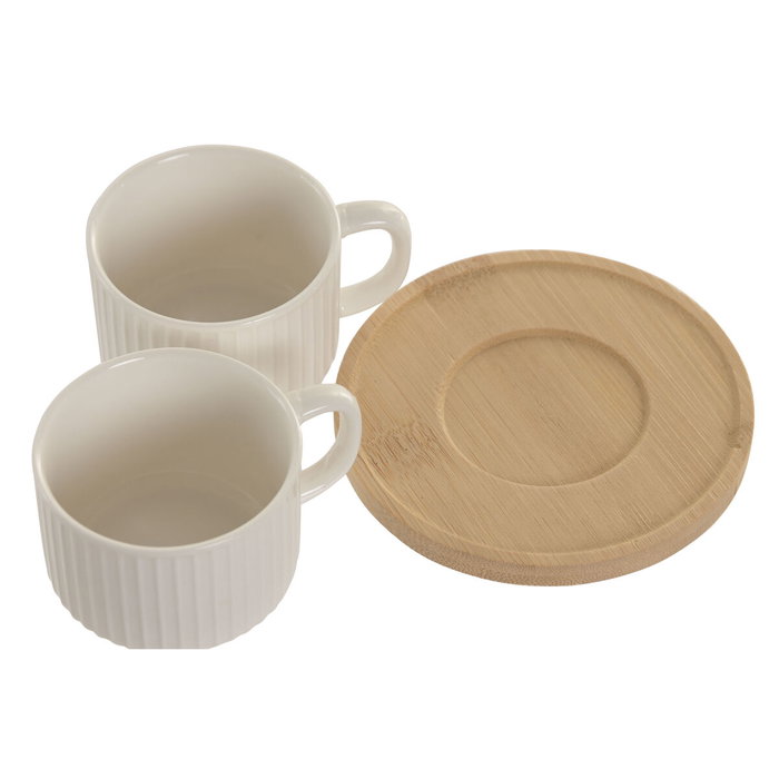 DKD Home Decor Tazas de Café de Porcelana y Bambú Blanco, 90ml, Set de 6 Piezas