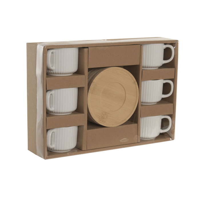DKD Home Decor Tazas de Café de Porcelana y Bambú Blanco, 90ml, Set de 6 Piezas