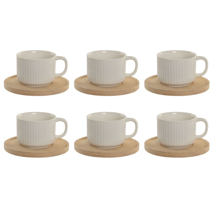 DKD Home Decor Tazas de Café de Porcelana y Bambú Blanco, 90ml, Set de 6 Piezas