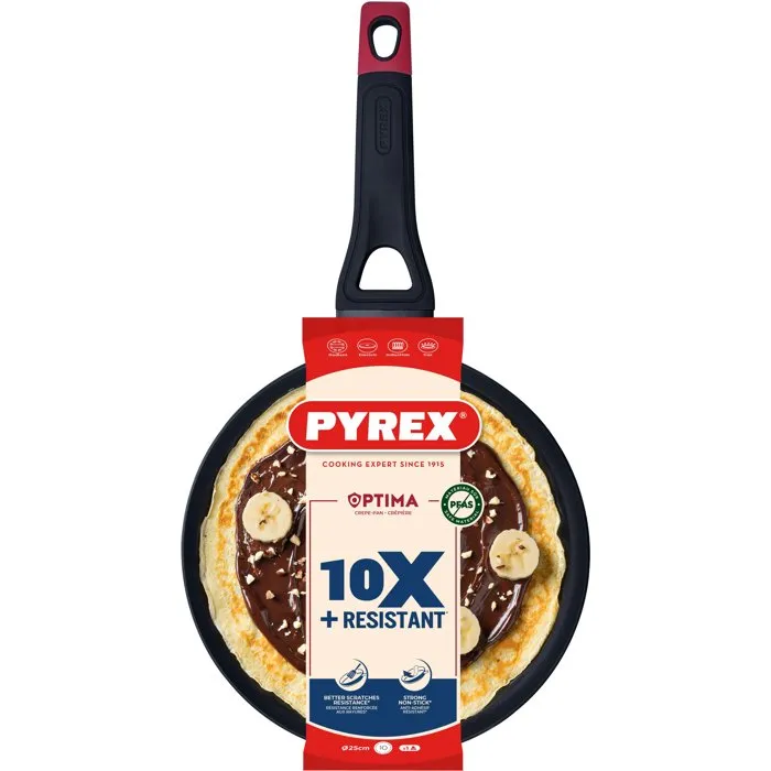 Pyrex PYR3426470302166 Crepera Optima Ø 25cm Apta Inducción, Todo Fuego, Sin PFAS, Negra