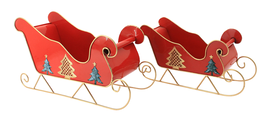 DKD Home Decor Set de 2 Trineos de Metal Rojo y Dorado 49,5x18,5x27,5 cm