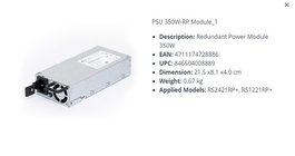 Synology Fuente de Alimentacion PSU 350W-RP MODULE_1, 350 W, para Servidor de Almacenamiento, 215 x 81 mm