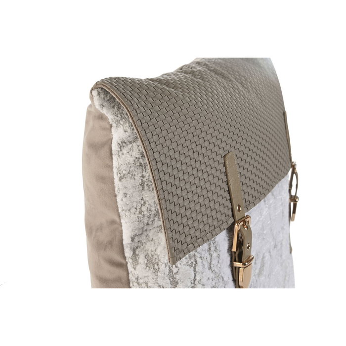 DKD Home Decor Cojín Jacquard PU 45x10x45 con Hebilla Greige