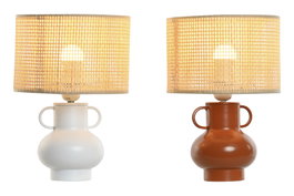 DKD Home Decor Lámpara de Sobremesa de Metal y Bambú (Pack de 2)