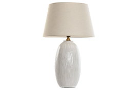 DKD Home Decor Lámpara de Sobremesa de Porcelana y Algodón Blanca