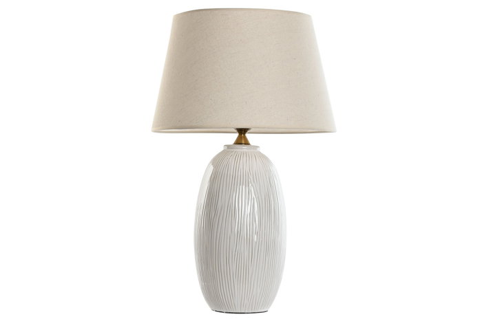 DKD Home Decor Lámpara de Sobremesa de Porcelana y Algodón Blanca DKD Home Decor Lámpara de Sobremesa de Porcelana y Algodón Blanca