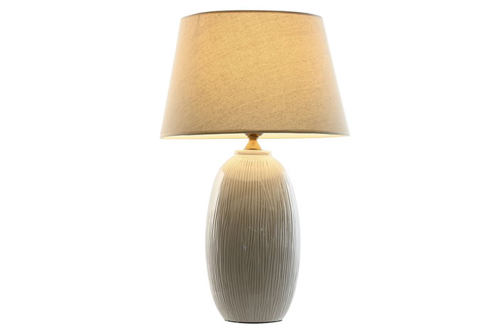 DKD Home Decor Lámpara de Sobremesa de Porcelana y Algodón Blanca DKD Home Decor Lámpara de Sobremesa de Porcelana y Algodón Blanca