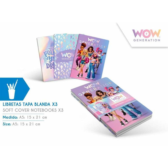 Kids Euroswan Libreta A5 Wow Generation Tapa Blanda Pack de 3 Kids Euroswan Libreta A5 Wow Generation Tapa Blanda Pack de 3