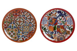 DKD Home Decor Plato de Melamina Limones Sicilia 2024 Surtido Rojo y Azul