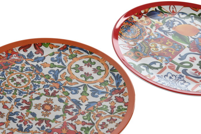 DKD Home Decor Plato de Melamina Limones Sicilia 2024 Surtido Rojo y Azul