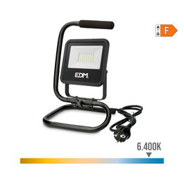 EDM Foco Proyector LED Black Series con Pie 30W, 2370 lm, 6400K Luz Fría, IP65, Ángulo 120°, Negro, 22x21x32 cm