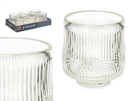 Giftdecor Portavela Circulo Raya Pequeño Transparente Cristal 7.5x7.5x7.8 cm (Set de 12)
