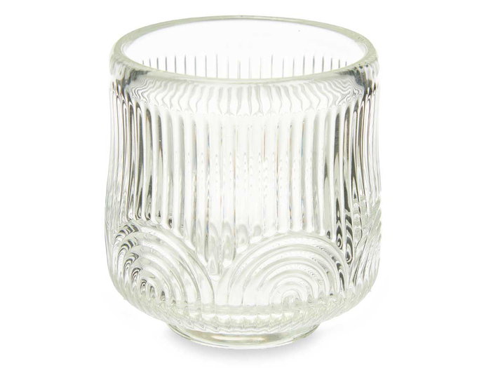 Giftdecor Portavela Circulo Raya Pequeño Transparente Cristal 7.5x7.5x7.8 cm (Set de 12)