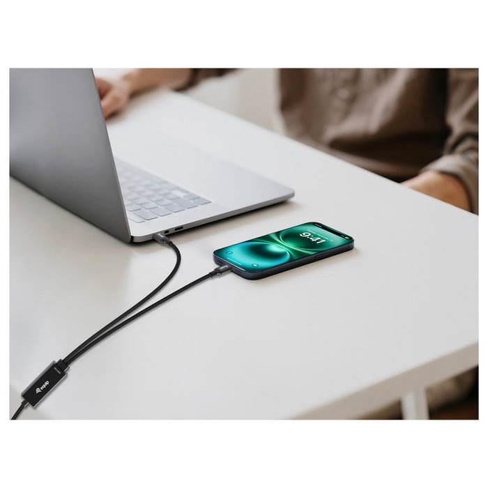 EQUIP Equip Kabel 128895 Y-Cable USB-C 4.0 a Doble USB-C 140W PD Negro, Algodón, Carga Rápida, 1.5 m EQUIP Equip Kabel 128895 Y-Cable USB-C 4.0 a Doble USB-C 140W PD Negro, Algodón, Carga Rápida, 1.5 m