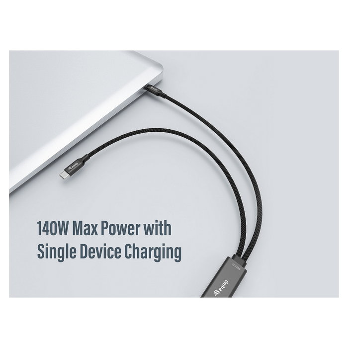EQUIP Equip Kabel 128895 Y-Cable USB-C 4.0 a Doble USB-C 140W PD Negro, Algodón, Carga Rápida, 1.5 m EQUIP Equip Kabel 128895 Y-Cable USB-C 4.0 a Doble USB-C 140W PD Negro, Algodón, Carga Rápida, 1.5 m