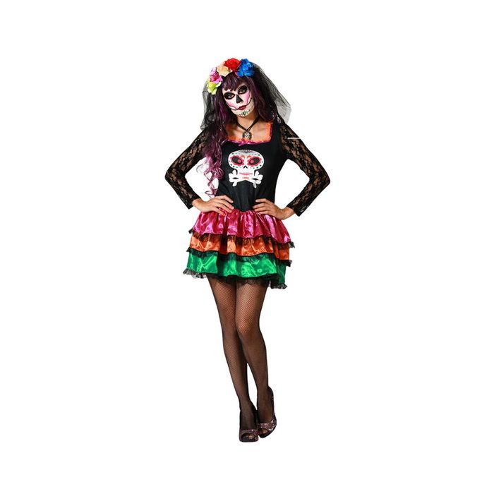 Disfraz Vestido Negro Estampado Calavera para Mujer Adulto XXL Disfraz Vestido Negro Estampado Calavera para Mujer Adulto XXL